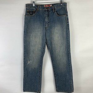 Attitude Jeans Mens 34x32 Mid Rise Med Wash Distressed Casual Ramie Cotton Blend